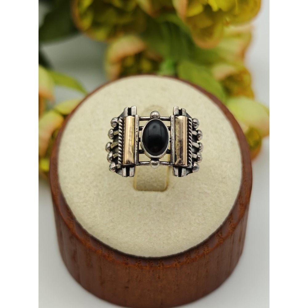 Artisan Garnet Ring Women Size 5 Silver 18K Gold Boho Southwest Gemstone Ring